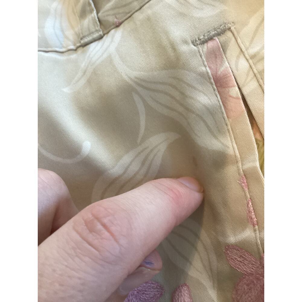 Vtg Tommy Bahama Womens Capris Size 2 Hawaiian Tropical Beige Floral Cotton Silk - Picture 12 of 14